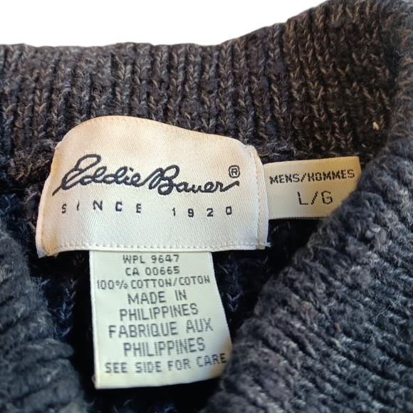 EDDIE BAUER MEN'S SIZE LARGE GRAY 100% COTTON SWEATER - Picture 2 of 4